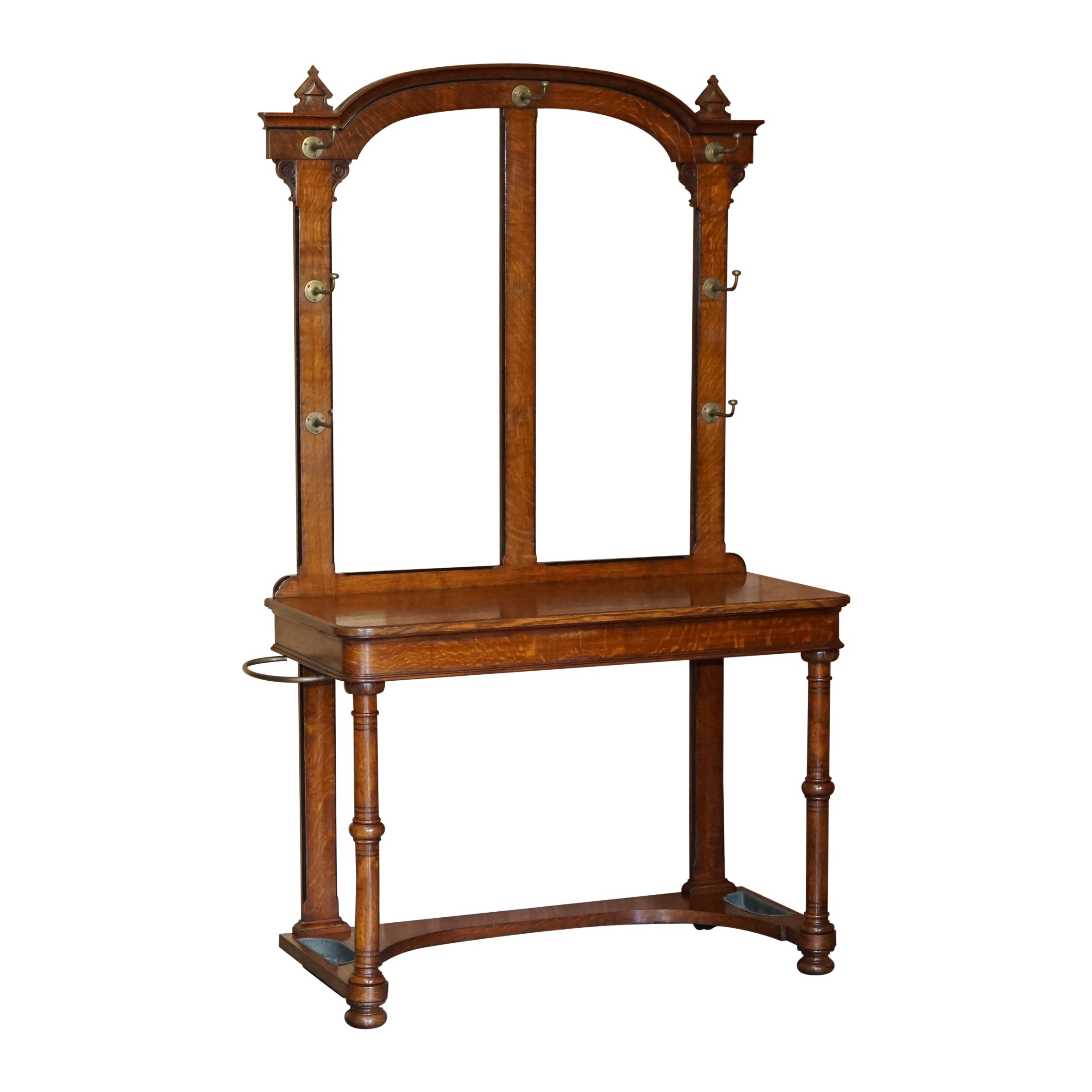 Antique circa 1830 William IV English Oak & Bronze Hall Stand Console Table For Sale