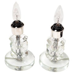 Stacked Crystal Glass & Chrome Table Lamps, a Pair