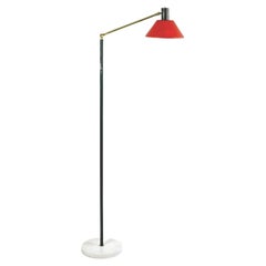 Italian Midcentury Brass, Marble and Red Lacquer Floorlamp by Stilux Milano