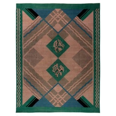 Vintage Chinese Art Deco Green, Blue and Beige Handmade Rug by Doris Leslie Blau