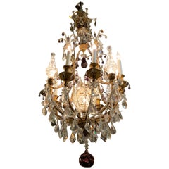 Vintage Elegant French Bagues Bronze Chandelier with 13 Lights Clear and Purple Crystal