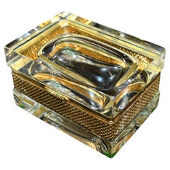 Italian Murano Glass & 24k Gold Plate Jewelry Case Art Deco Mandruzzato Style