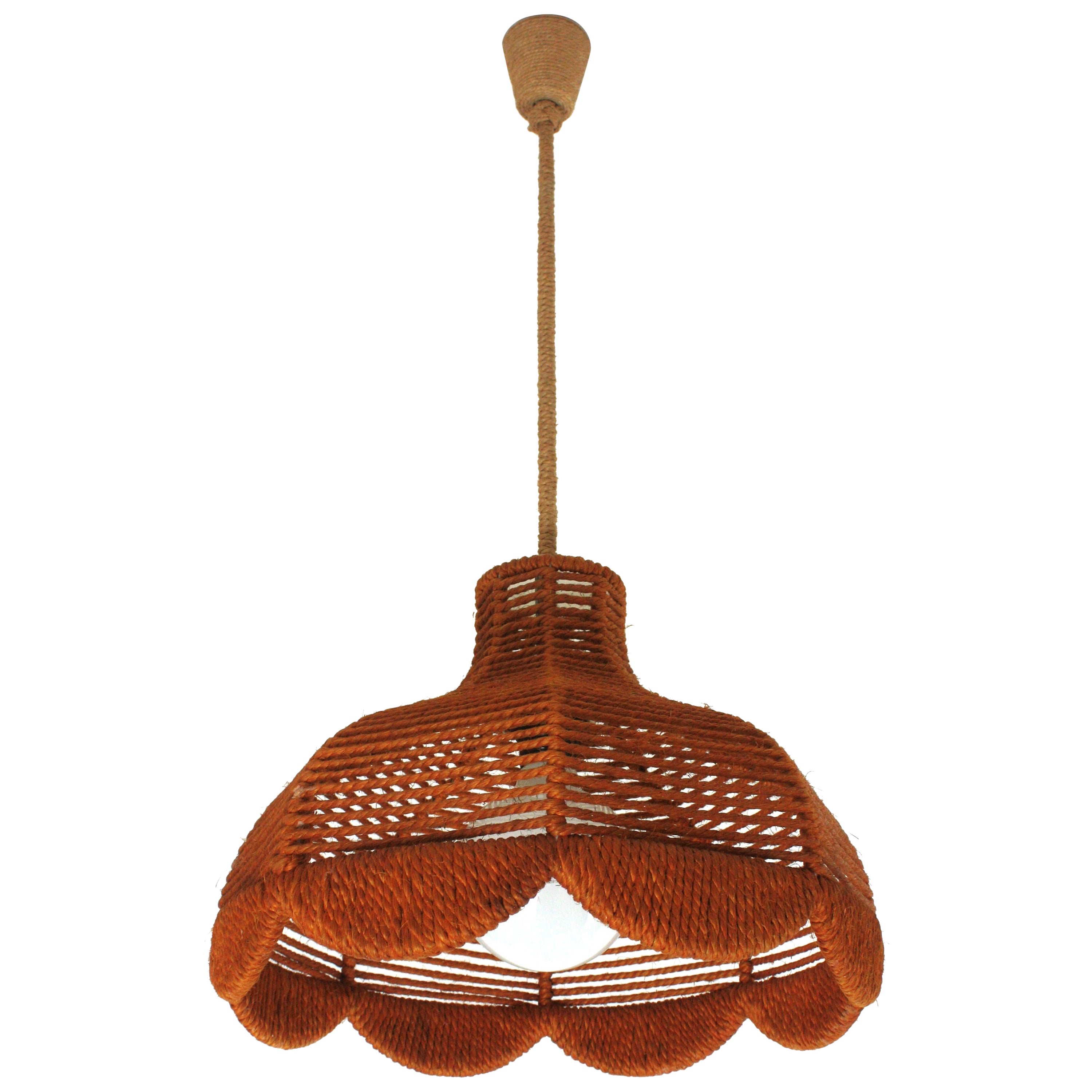 Rope Large Bell Pendant Light Hängelampe / Laterne, Spanien, 1960er Jahre
