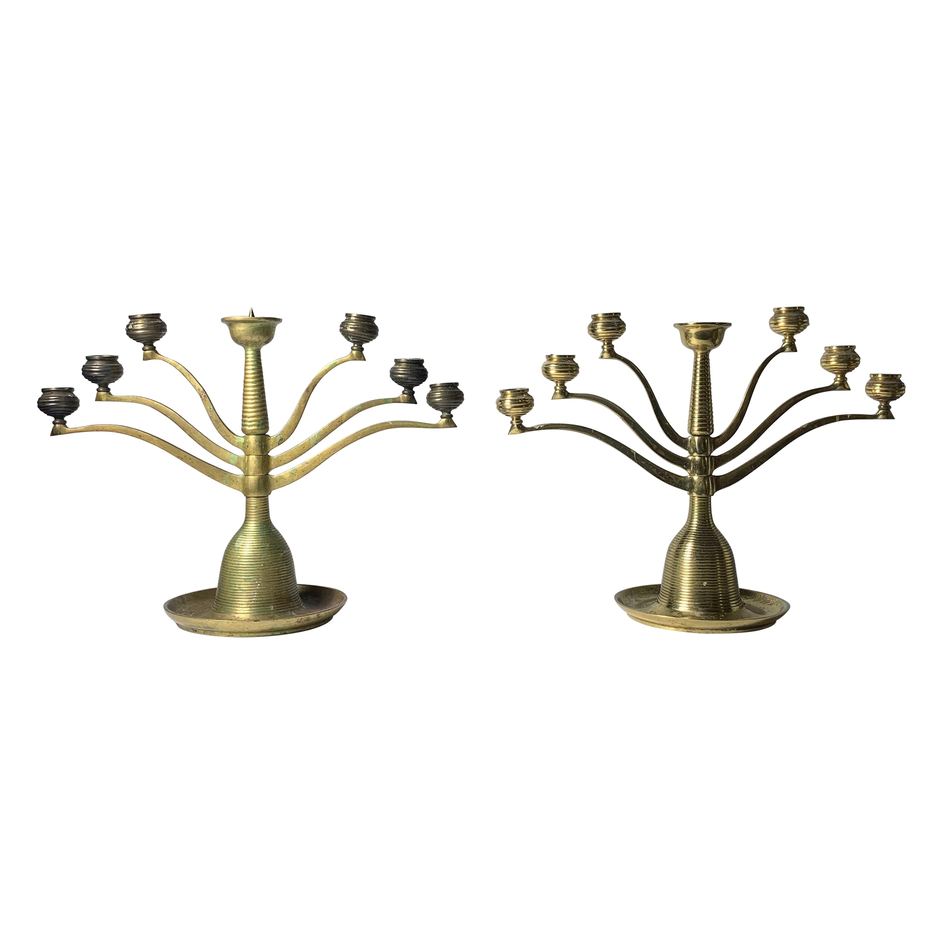 Pair of Bruno Paul Bronze Articulating Candelabras 