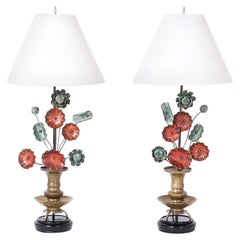 Pair of Mid-Century Asian Modern Style Tole Table Lamps