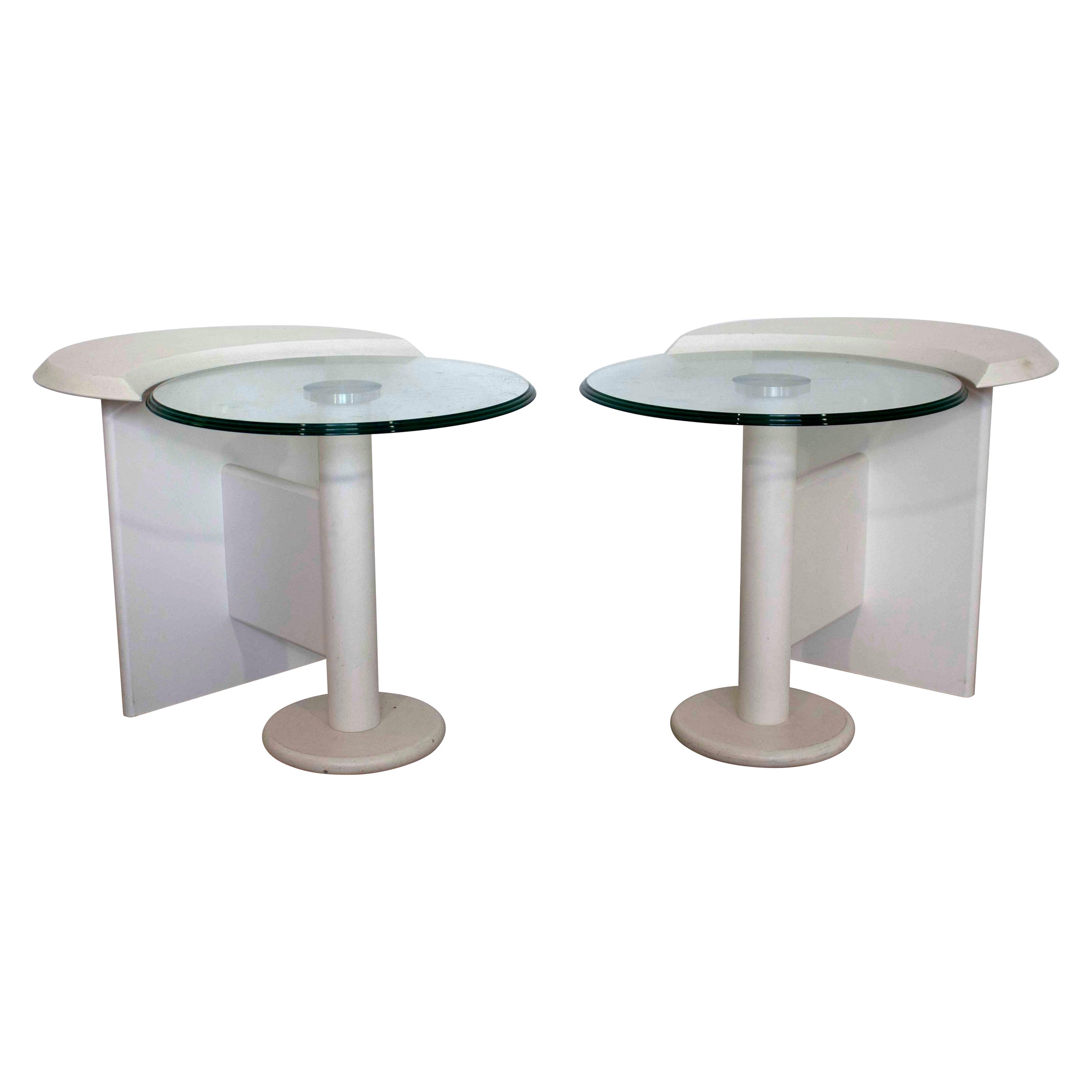 Contemporary Laurier Modernist Pair of Side Tables with Glass Top