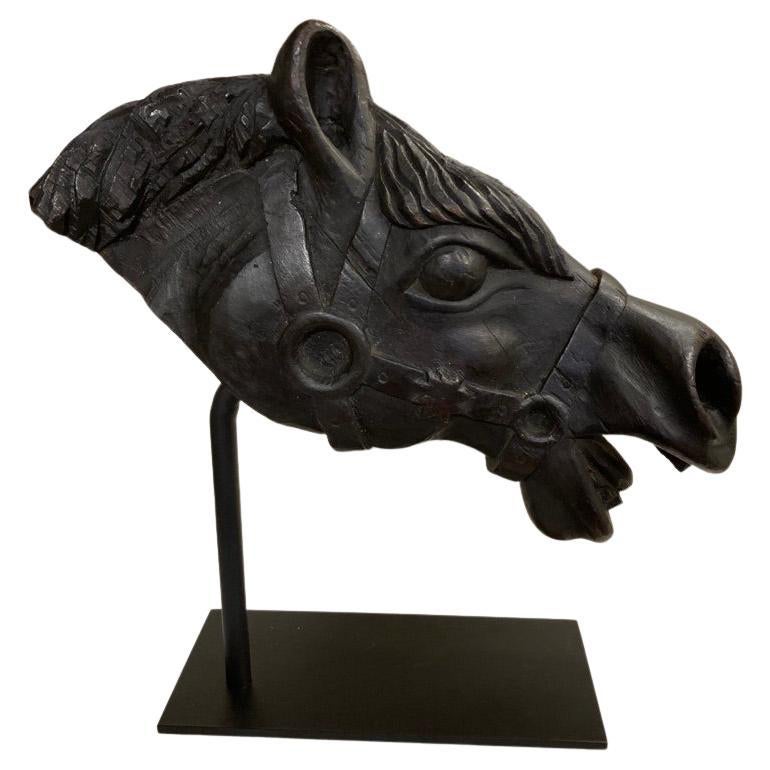 19th Century American Hand Carved Wood Horse Head