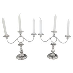 Pair of Sterling Repousse Candelabras