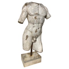 19th Century Italian Grand Tour Carved Marble Nude Male Torso