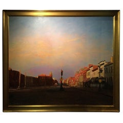Vintage Michael McEwen Stoplight Scene Oil Painting on Canvas