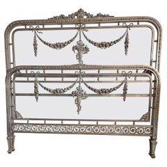 French 19th Century Louis XVI Metal and Glass Bed Frame with Head and Footboard