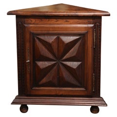 Mid-Century French Louis XIII Carved Walnut Corner Confiturier Cabinet