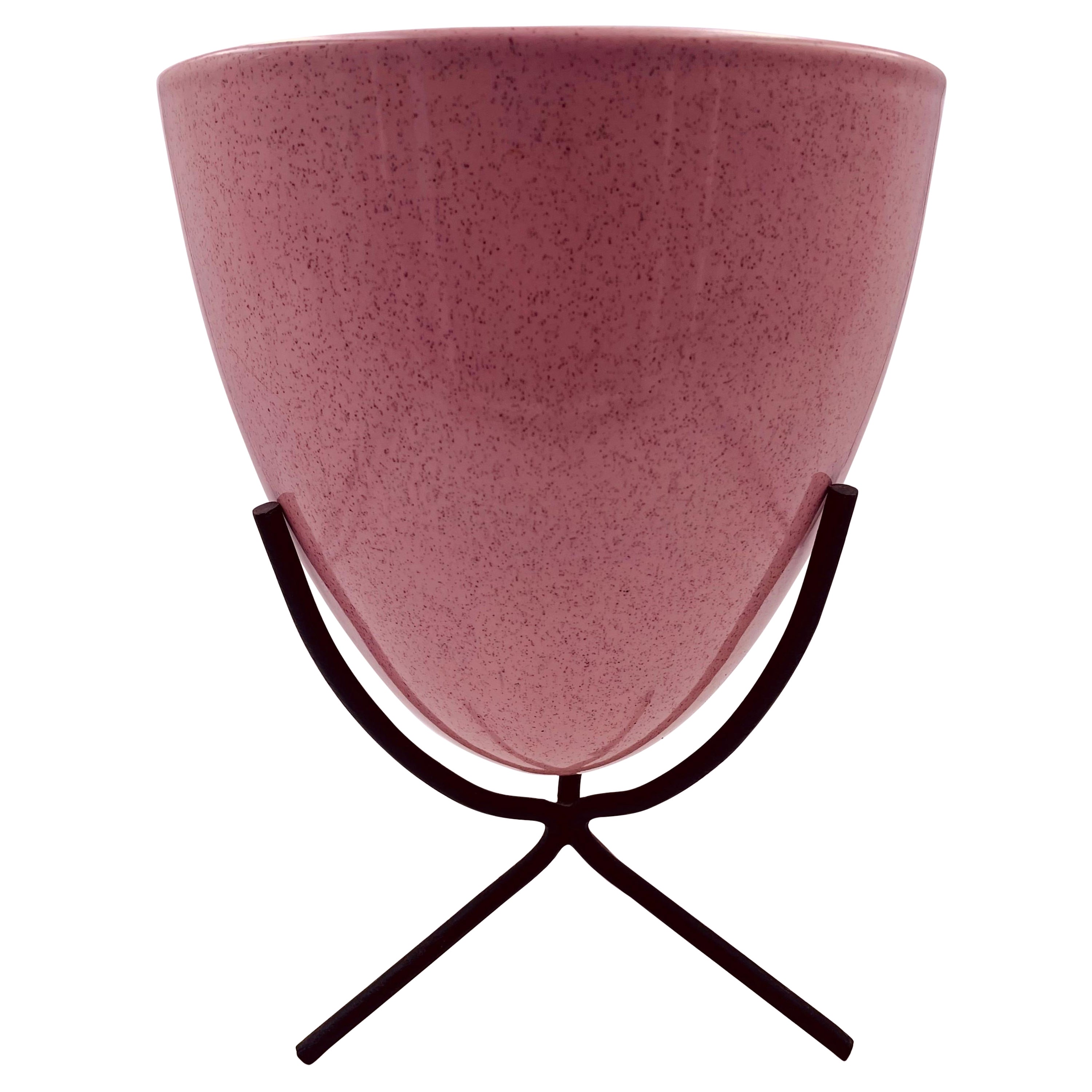 Rare Atomic Age Ceramic Bullet Planter on the Stand by Bauer in Pink