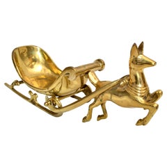 Vintage Hollywood Regency Century Handmade Brass Deer Figurine Pulling Sleigh 1970