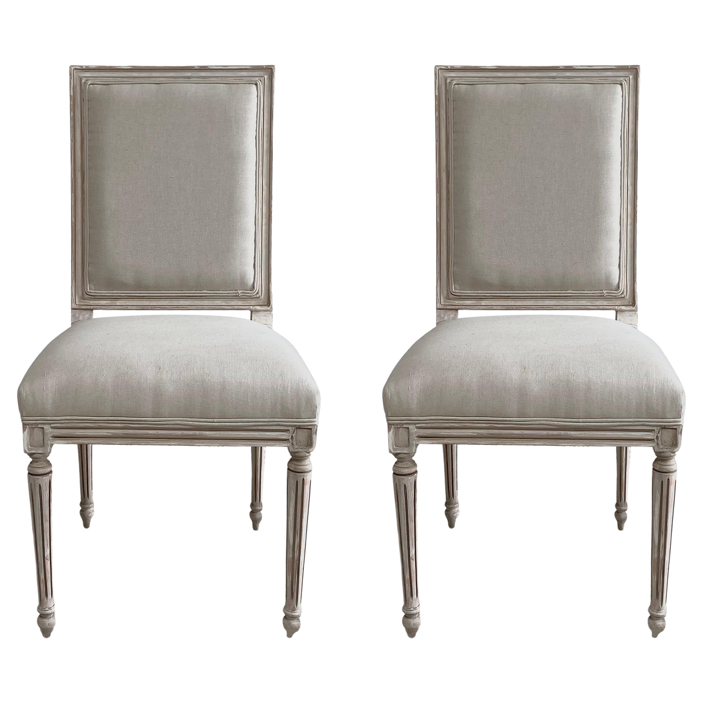 Painted and Upholstered Pair of Host Dining Chairs Louis XVI