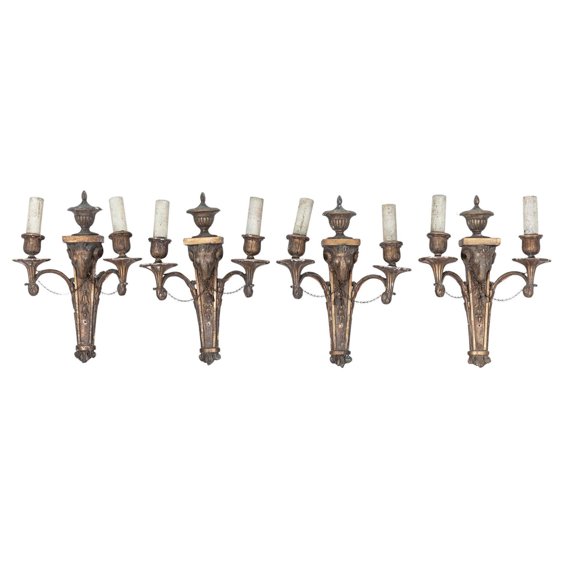 Georgian Giltwood Country House Rams Head Wall Sconces For Sale