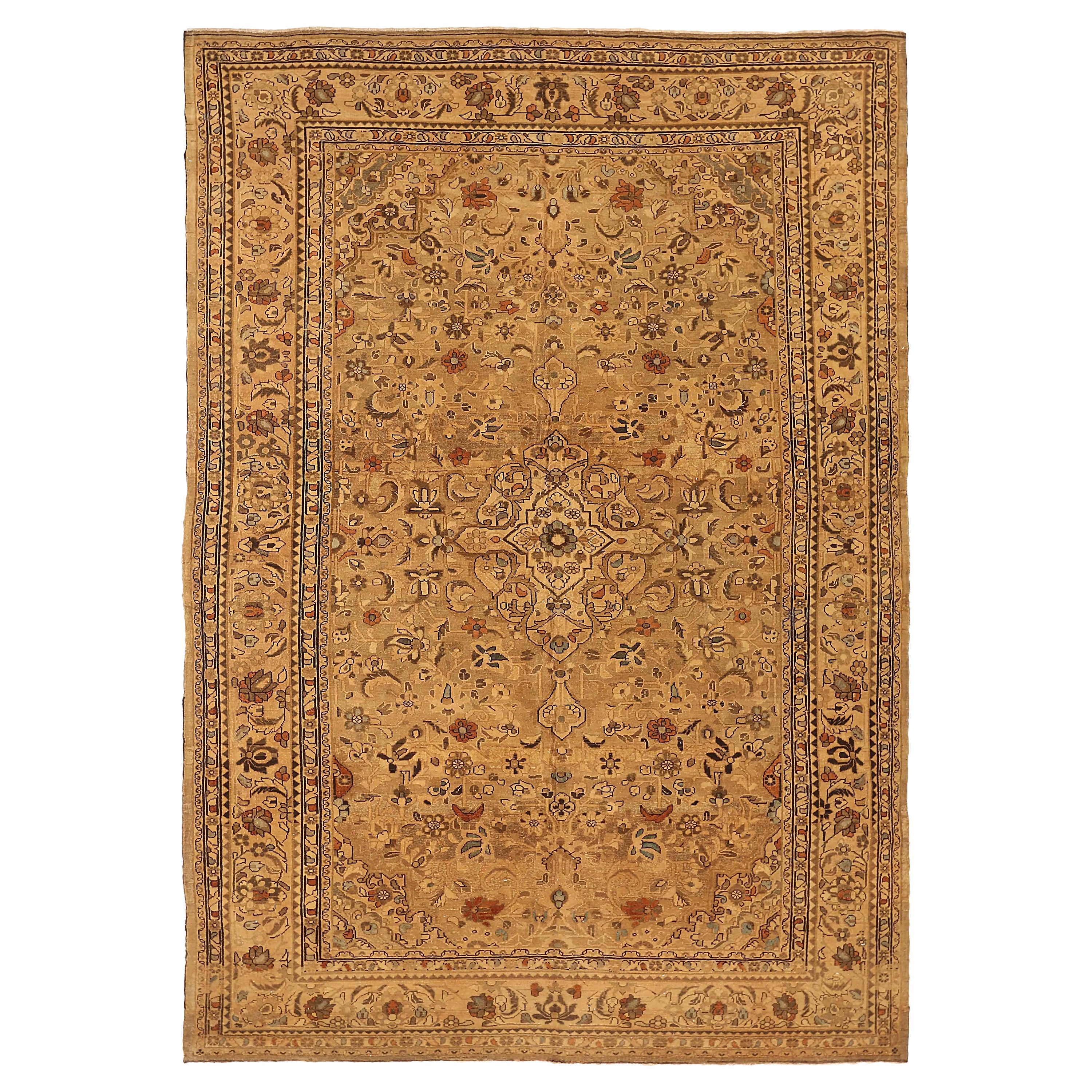 Hamedan Antique Persian Rug with Sub-Geometric Design in Blues and Neutrals  For Sale at 1stDibs