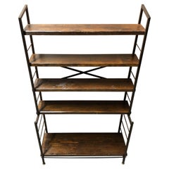 Italian 1970s Bookcase in Iron and Honey-Colored Solid Fir Wood from Tuscany
