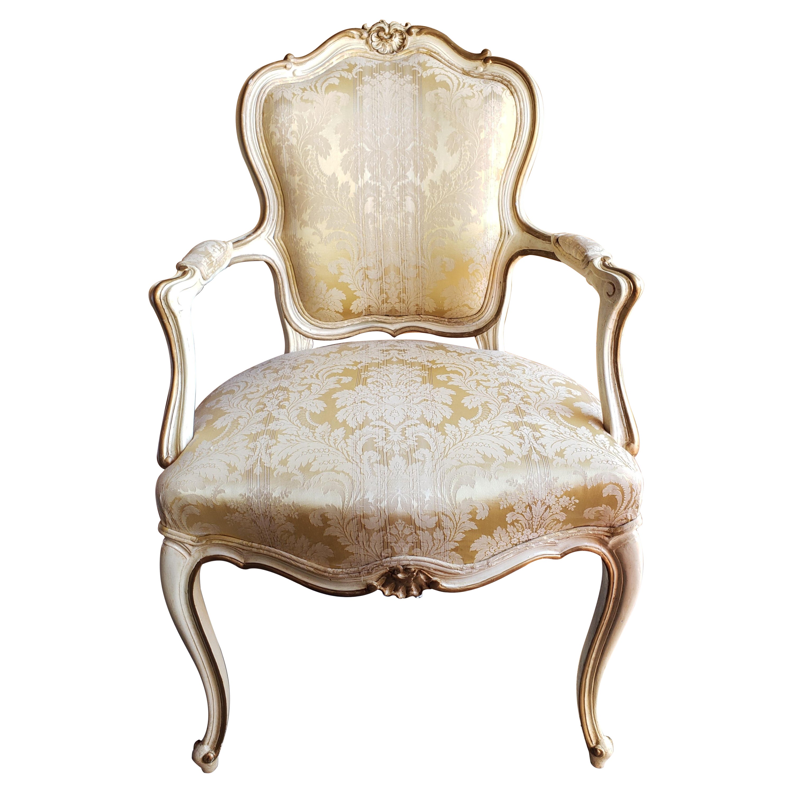 1980s French Louis XVI Carved, Painted and Upholstered Arm Chair
