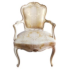 1980s French Louis XVI Carved, Painted and Upholstered Arm Chair