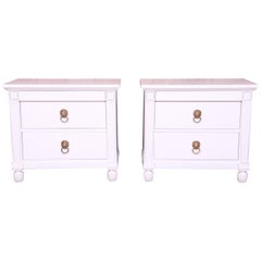 Vintage Baker Furniture Neoclassical White Lacquered Nightstands, Newly Refinished