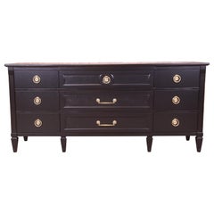 Henredon French Regency Louis XVI Black Lacquered Dresser, Newly Refinished