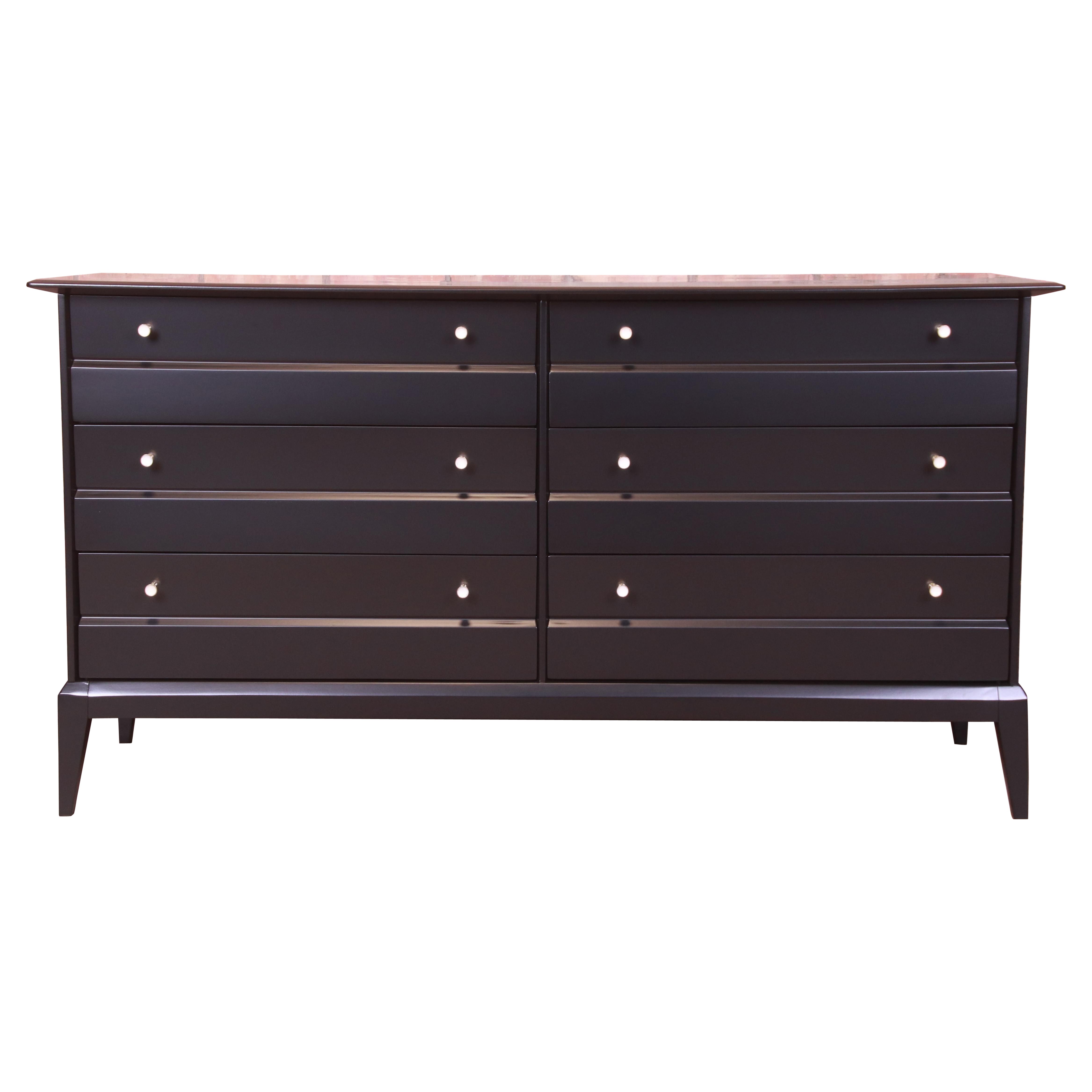 Paul McCobb Style Black Lacquered Dresser by Heywood Wakefield, Newly Refinished