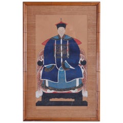 Portrait chinois ancestral ancien de mandarin:: aquarelle vers 1900