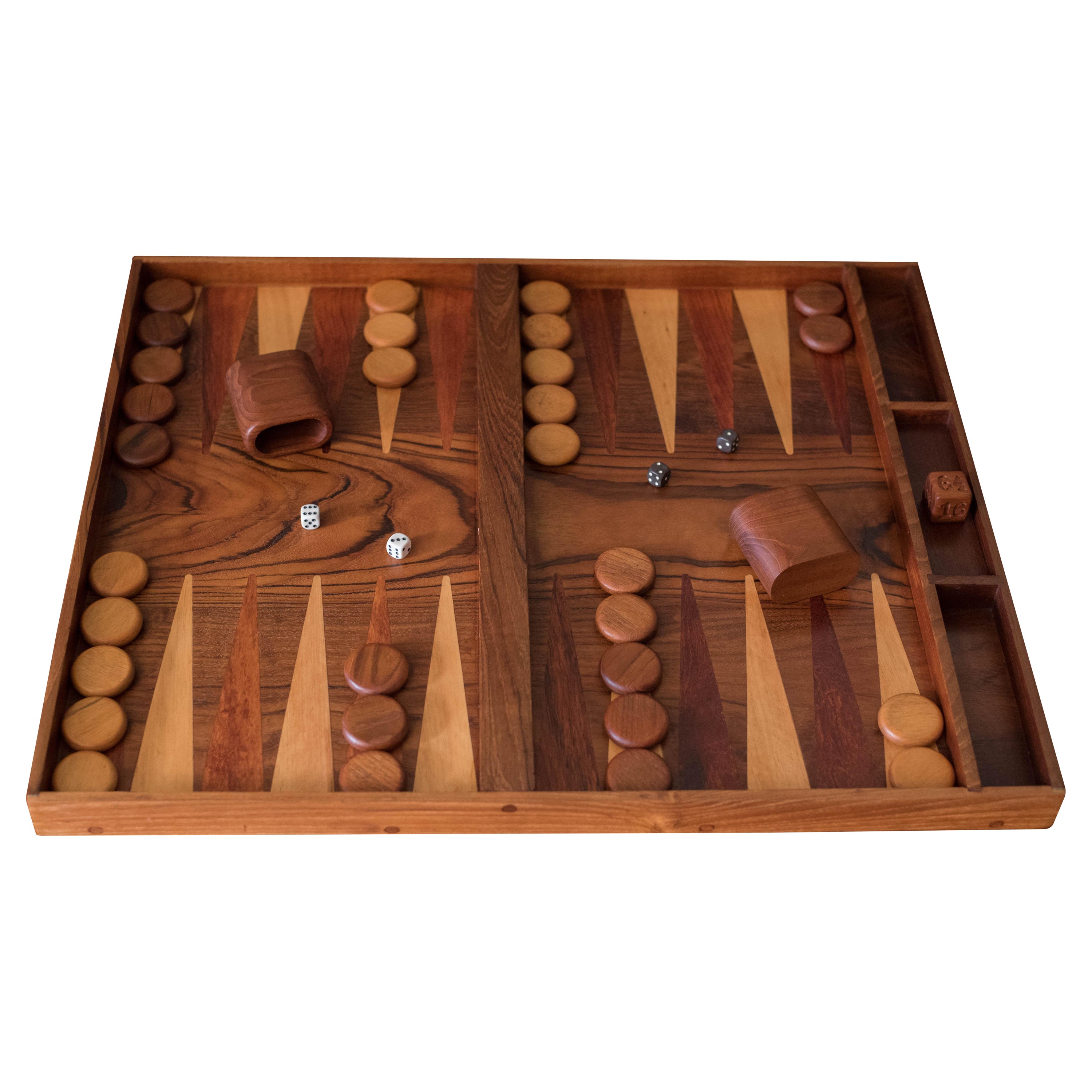 Vintage Rosewood and Walnut Backgammon Board Game Set