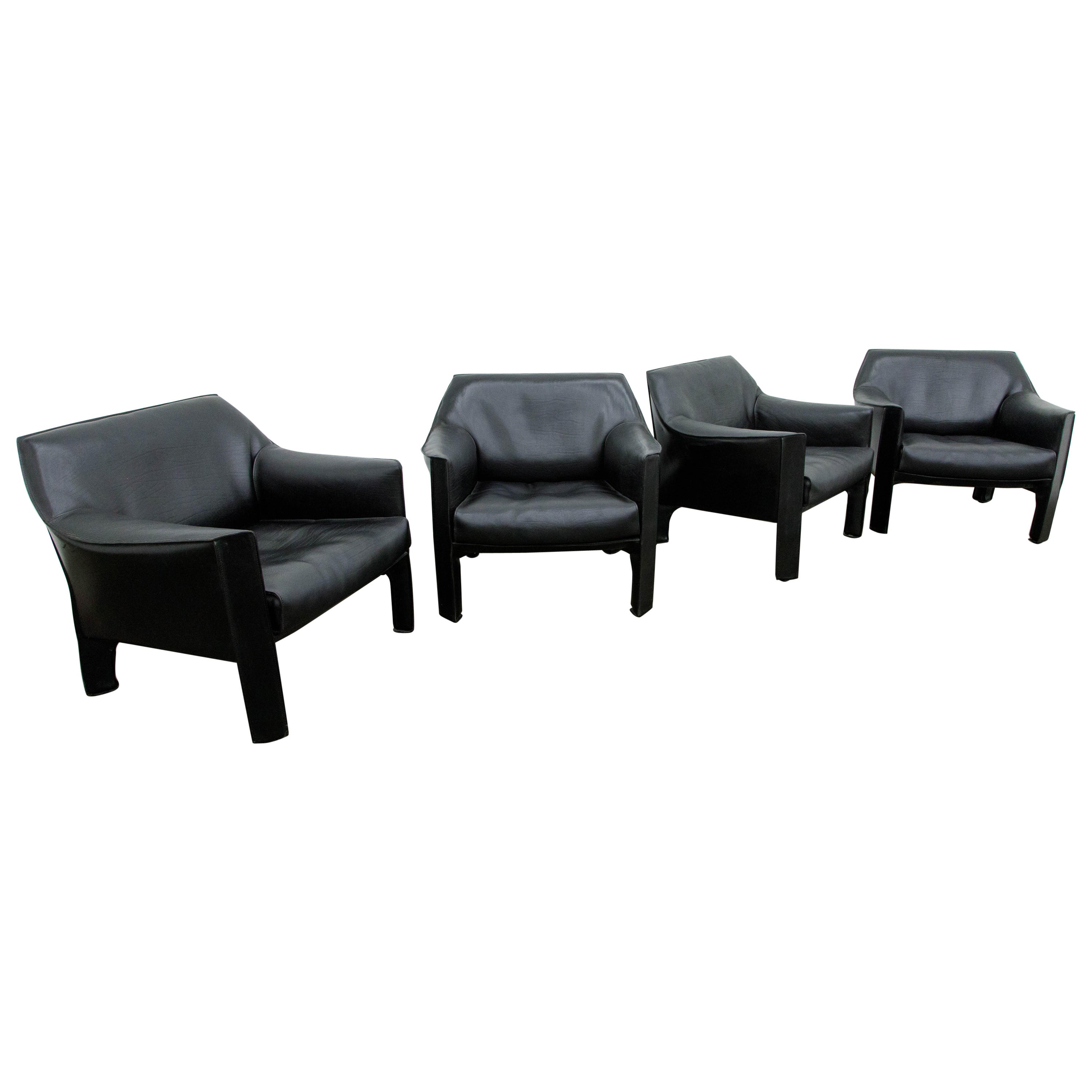 Mario Bellini for Cassina 'Cab #415' Buffalo Leather Club Chairs, Signed, 1980s
