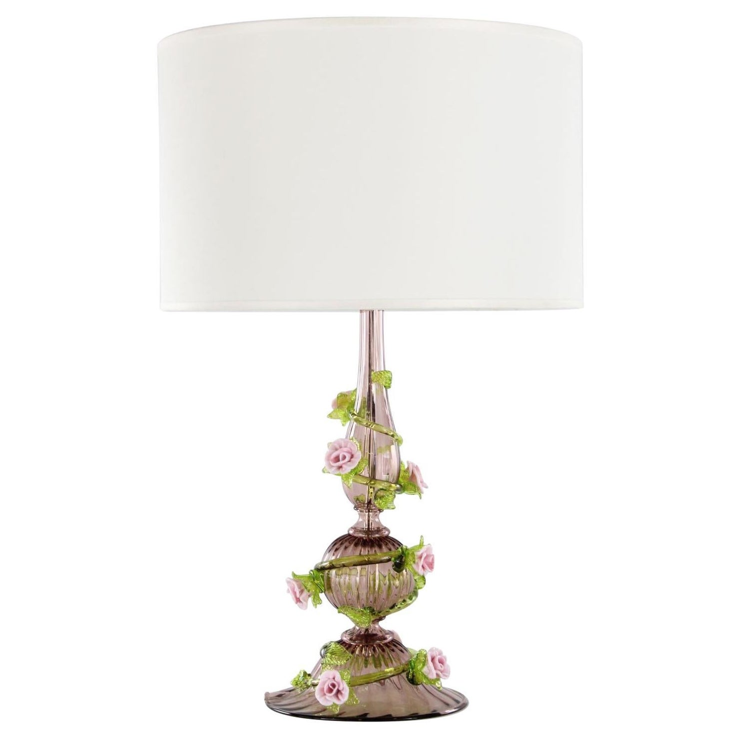 Italian Artistic Table Lamp roses pink violet Murano Glass For Sale