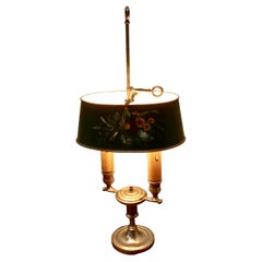 French Painted Toleware and Brass Twin Table Lamp