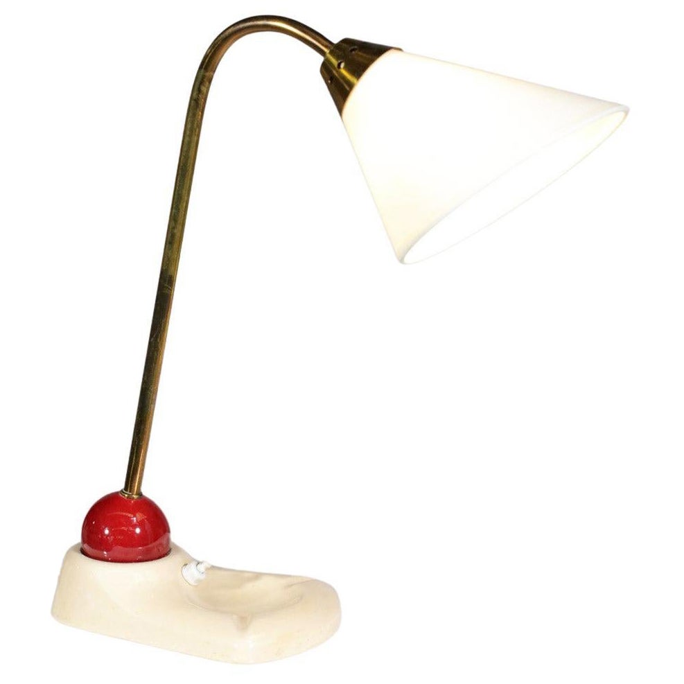 French Ceramic Table Lamp 60's Ball in Style of George Jouve Vintage Brass