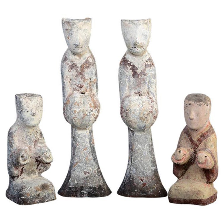 Han Dynasty, a Set of Antique Chinese Painted Pottery Attendants
