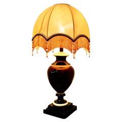 Vintage Bulbous Ceramic French Table Lamp with Dome Lampshade