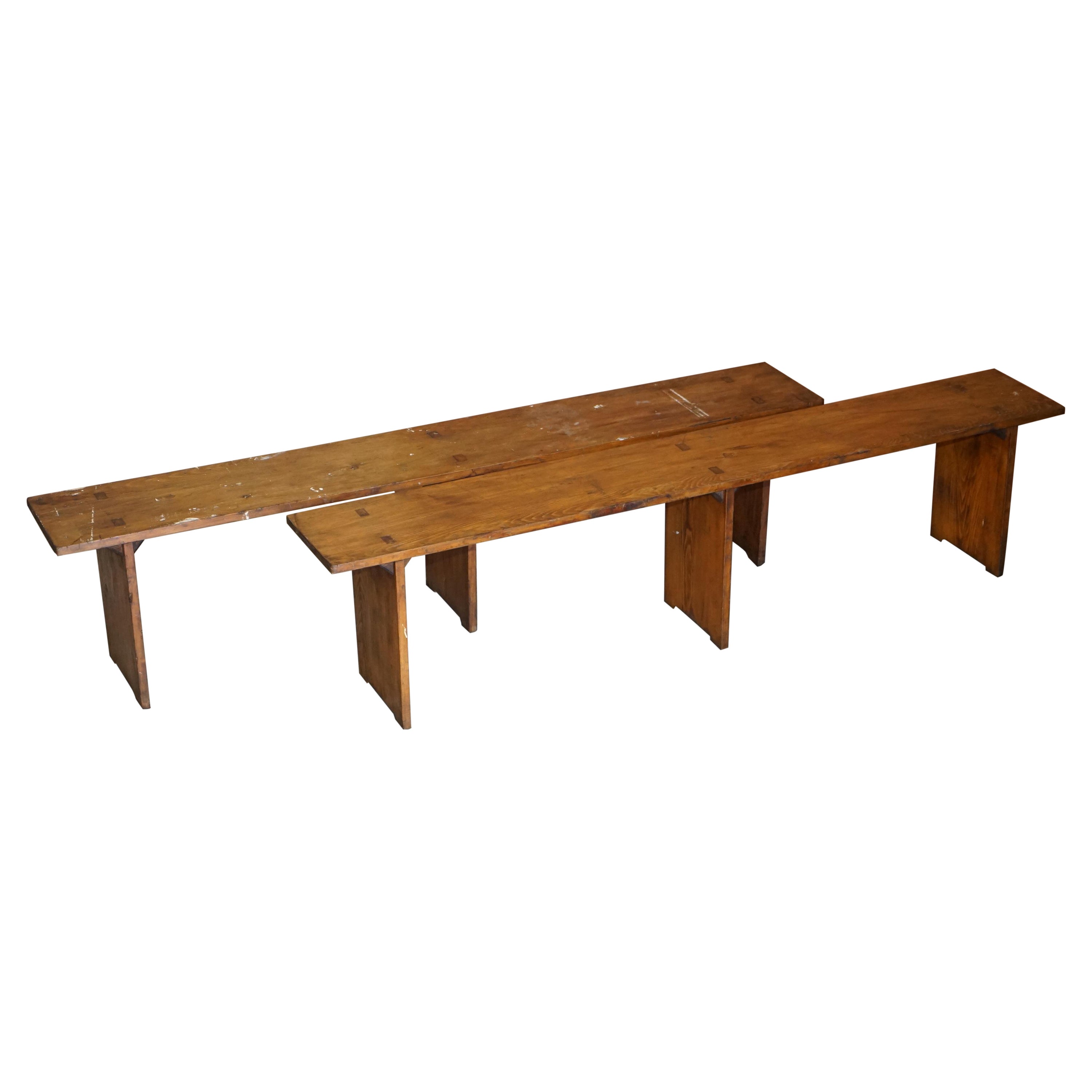 Pair of Lovely Vintage Pitch Pine Benches / Seats for a Refecorty Dining Table For Sale