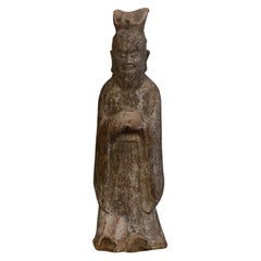 Northern Qi Dynasty, Antique Chinese Pottery Standing Court Man
