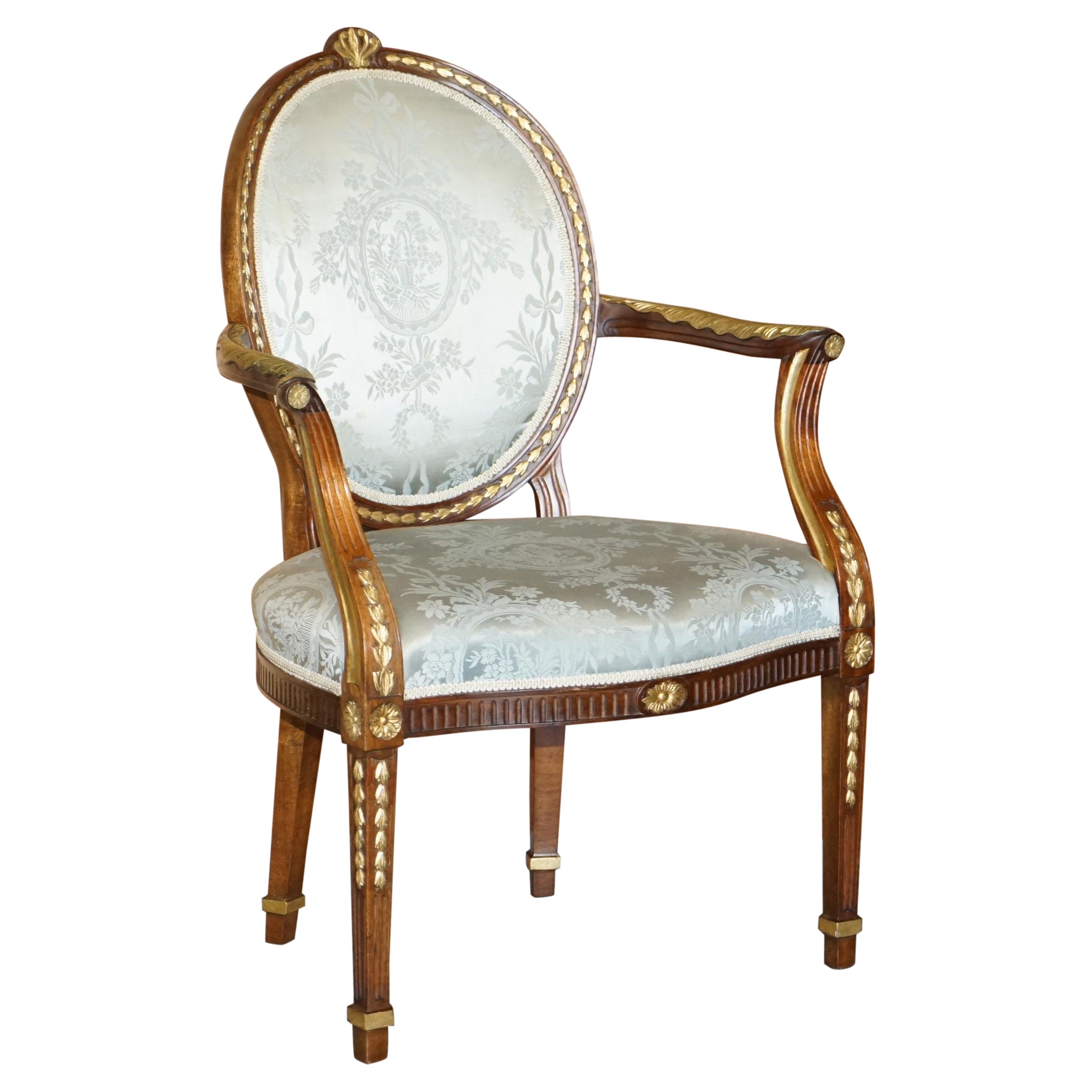 Stunning circa 1900 George Hepplewhite Style Hardwood Giltwood Georgian Armchair For Sale