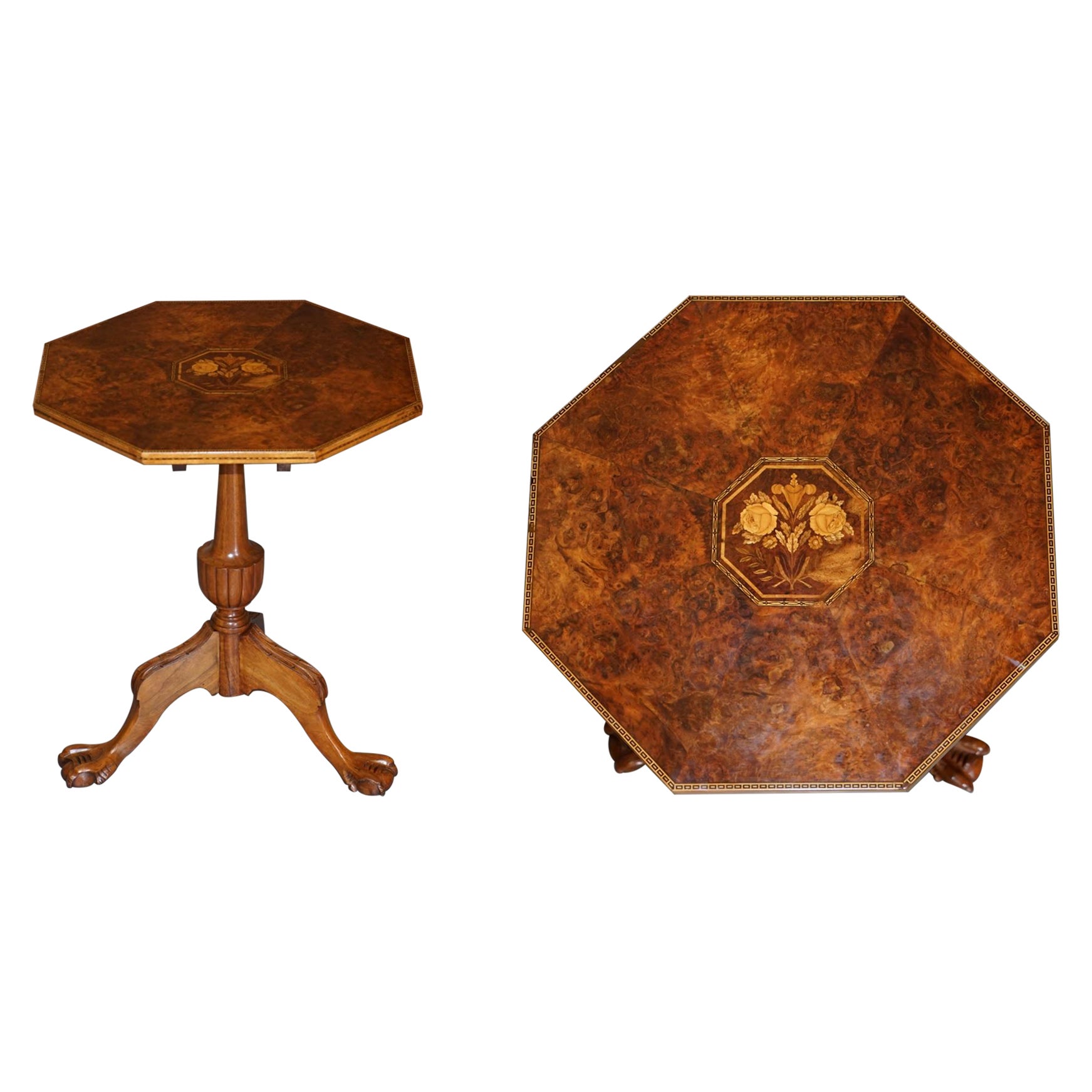 Stunning Burr Walnut Early 19th Century Birdcage Table Top on Later Claw & Ball For Sale