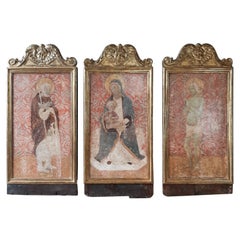 Triptych with Fresco on Walnut from the 14th to 15th Century, Siena, Italy