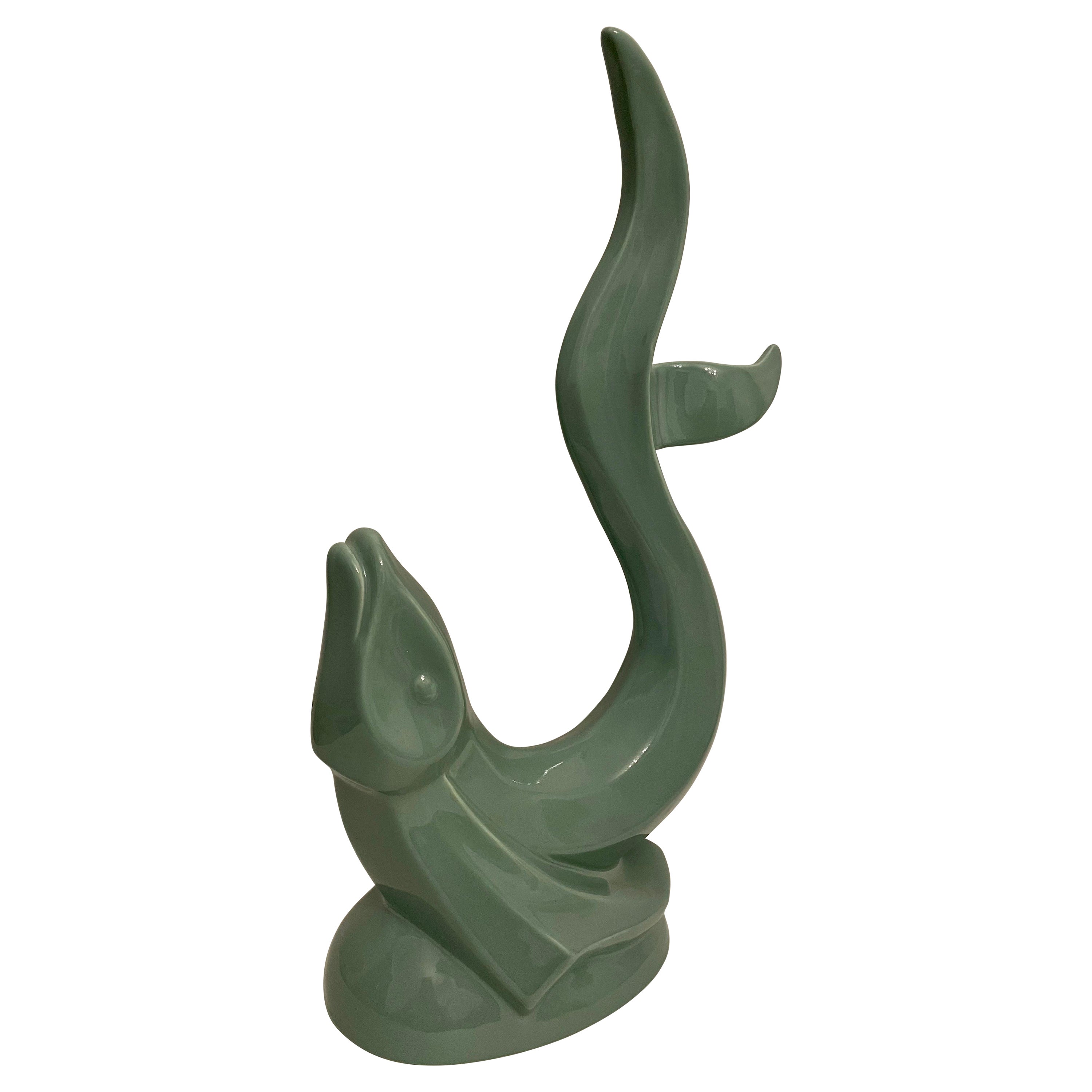 Vintage Haeger Aqua Green Ceramic Flying Fish Statue For Sale