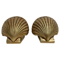 Pair Brass Clam Shell Seashell Bookends