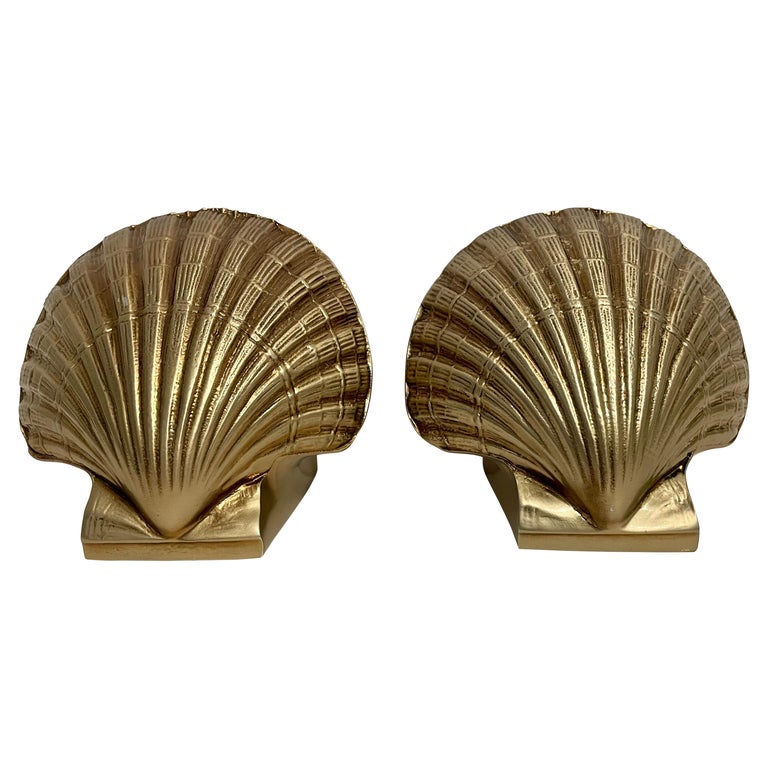 Pair Brass Clam Shell Seashell Bookends For Sale at 1stDibs