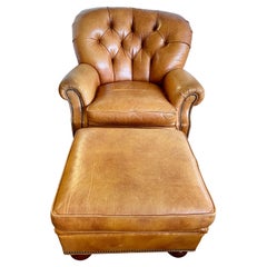 Hickory Chair Retro Leather Chesterfield Wingback Tufted Chair & Ottoman