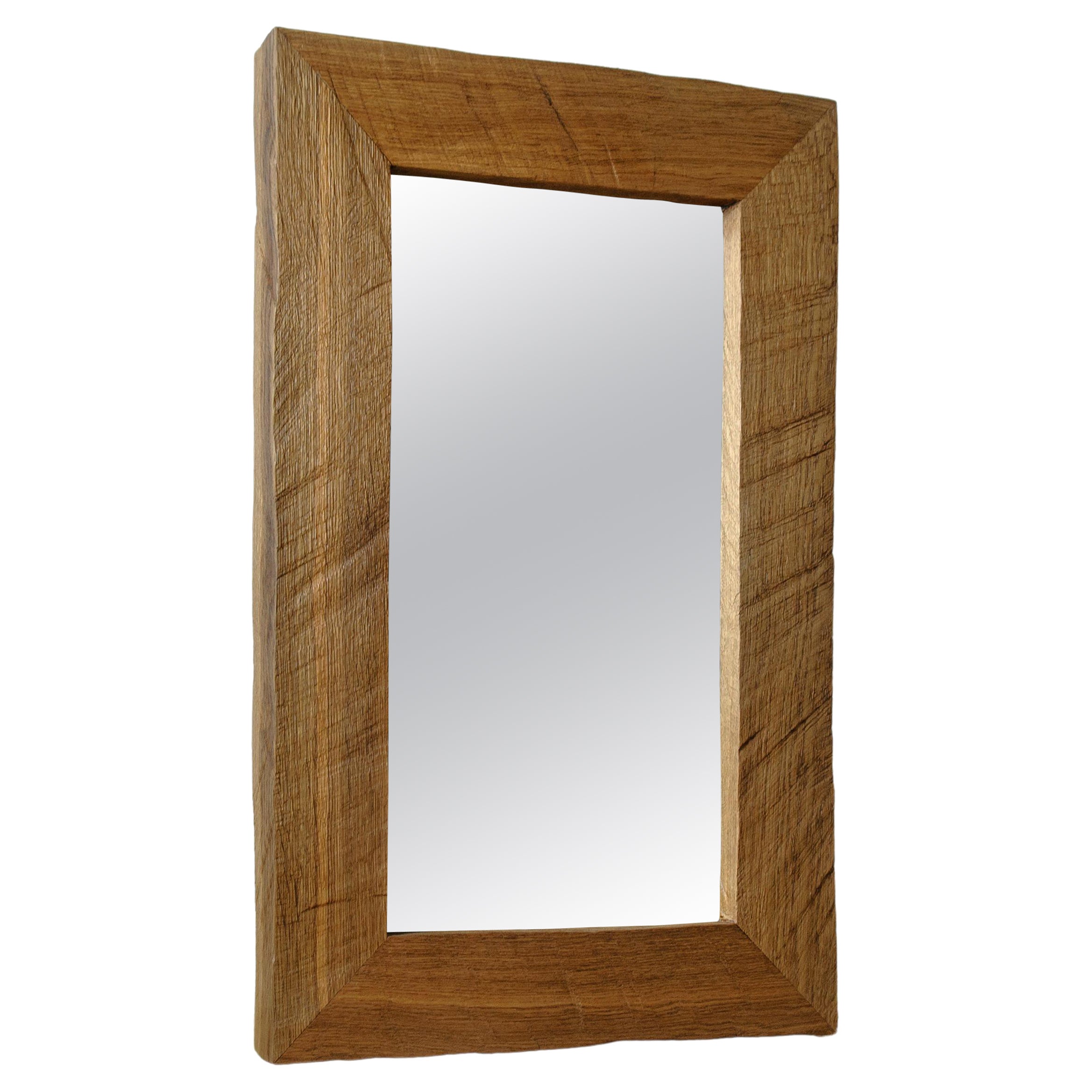 Contemporary Brutalist Style Wall Mirror in Solid Oak v2