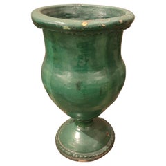 1970s Spanish Green Glazed Ceramic Urn Planter