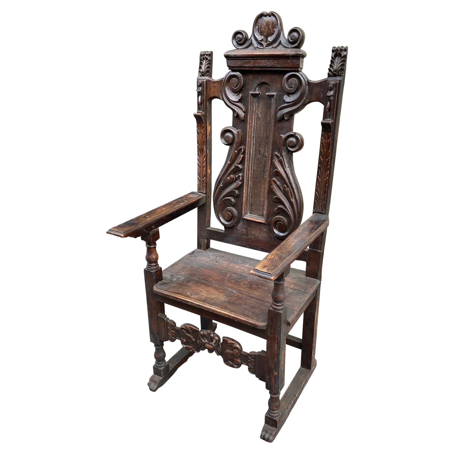 Fauteuil trône de style Louis XIII du 19ème siècle en vente