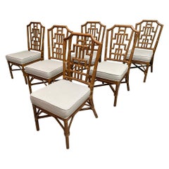 Chaises de salle à manger en rotin de style Chippendale chinois, lot de 6