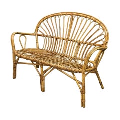 Vintage Rattan Loveseat or Bench, 5 Available