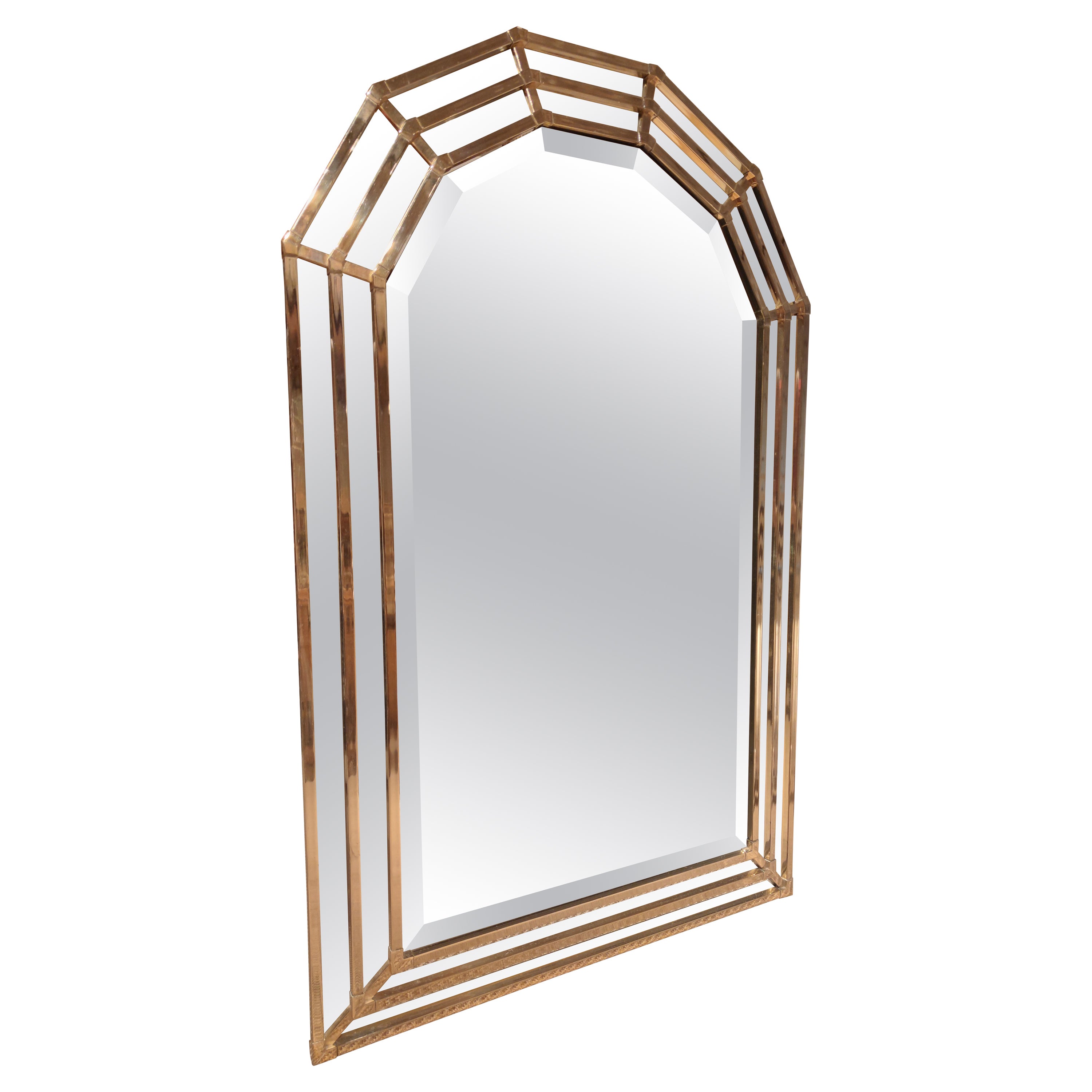 1970s Italian Mirror Framed w/ Gilt Metal & Panels For Sale